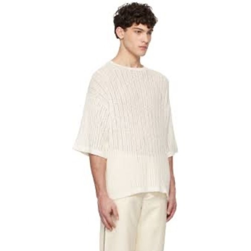 COMMAS Off White Pointelle Mens Knit T-Shirt Size Small New‎ With Tags